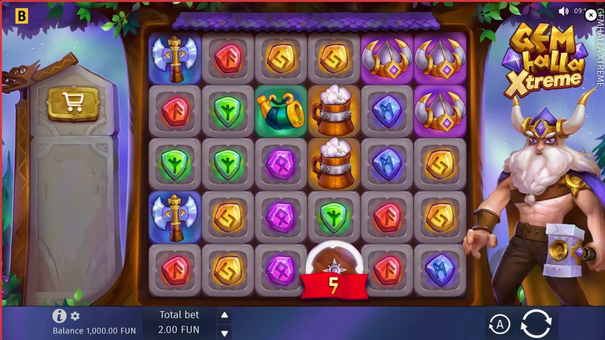 Tampilan visual slot Gemhalla Xtreme dengan tema Viking dan Thor
